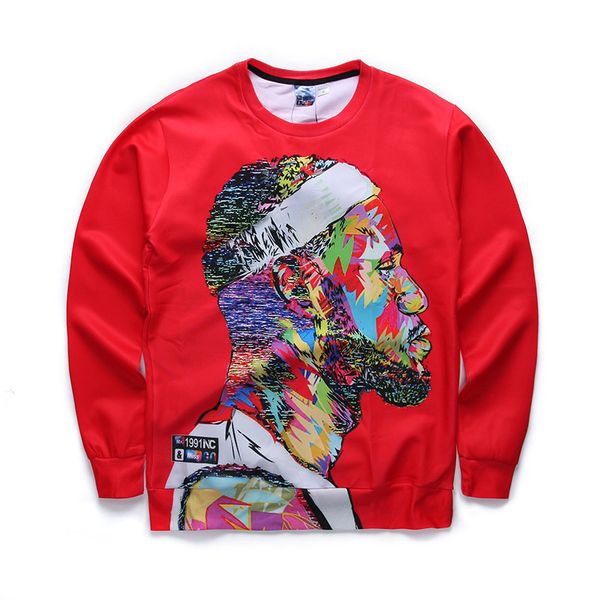 fashion men's head sweater designer basketball star hoodie new 3d printing long-sleeved t-shirt red color s-xl, Black